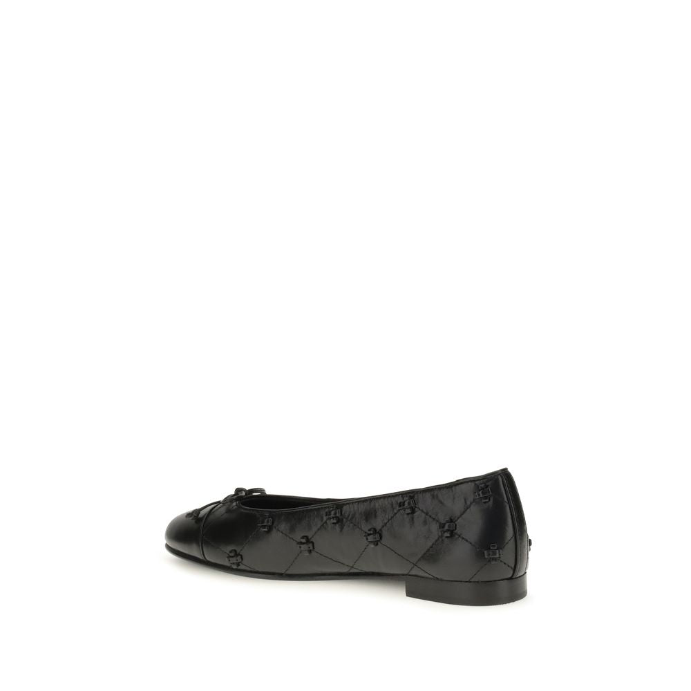 Tory Burch Black Calf Leather Bos Taurus Ballet Flats