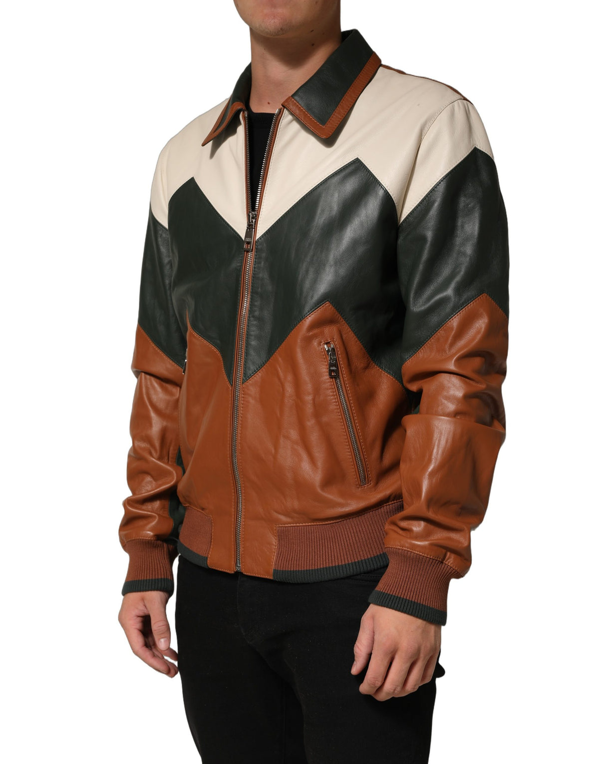 Dolce & Gabbana Multicolored Leather Full Zip Men Jacket