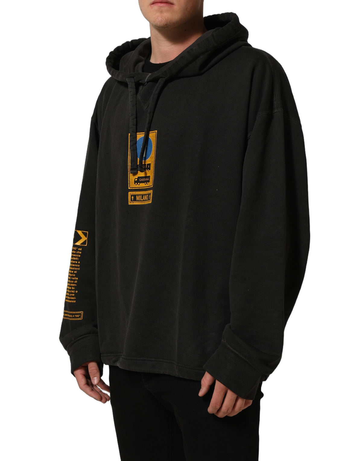 Dolce & Gabbana Black Cotton DG Shield Hooded Sweatshirt Sweater