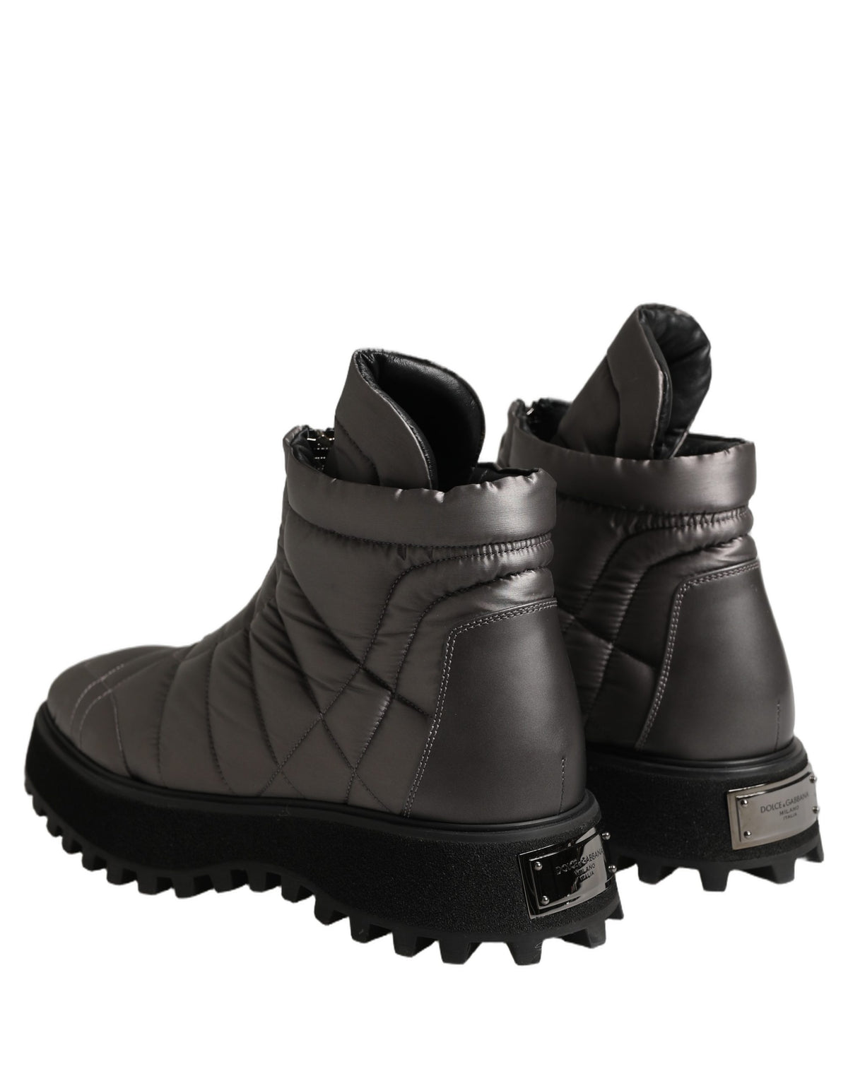 Dolce & Gabbana Silver Leather Quilted Men Ankle Boots Shoes
