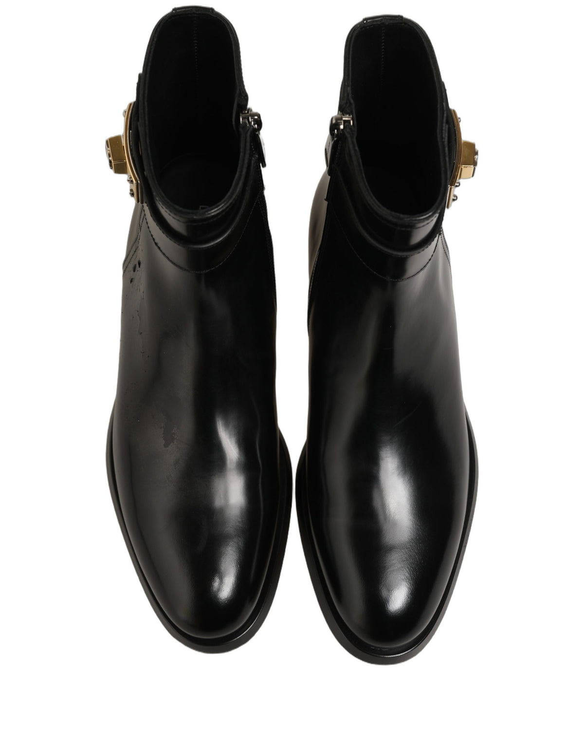 Dolce & Gabbana Black Leather Buckle Mid Calf Boots Men Shoes