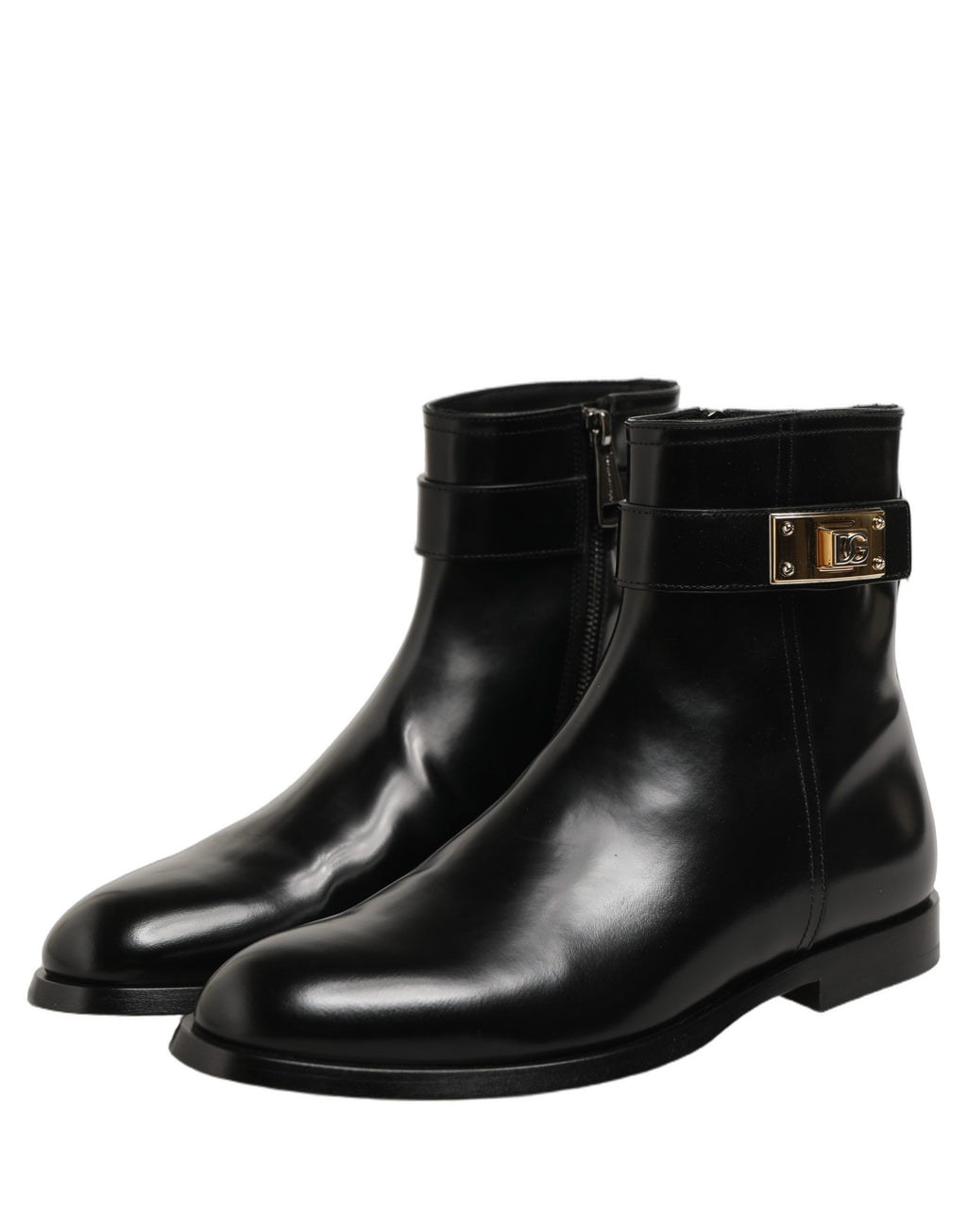 Dolce & Gabbana Black Leather Buckle Mid Calf Boots Men Shoes