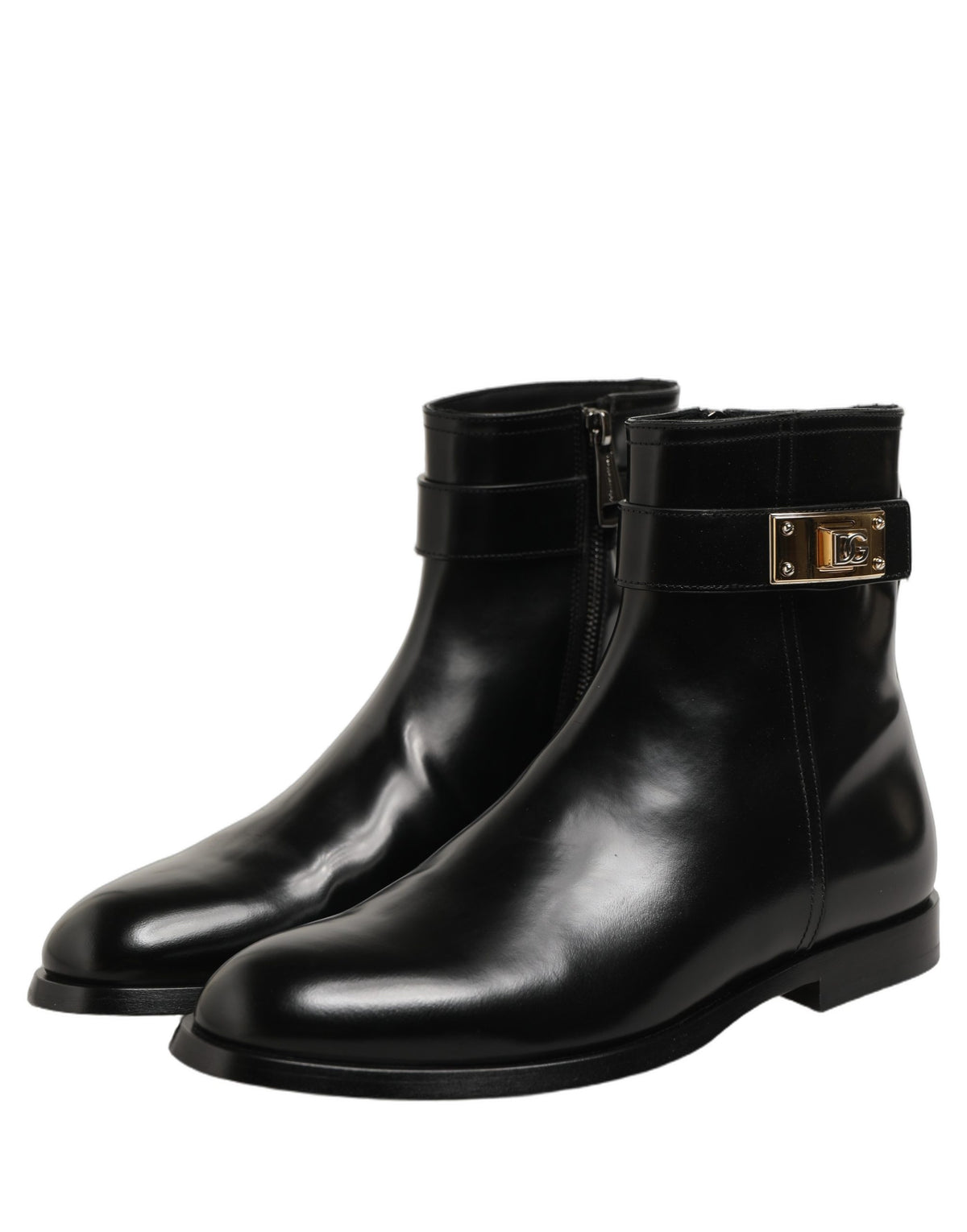 Dolce & Gabbana Black Leather Buckle Mid Calf Boots Men Shoes