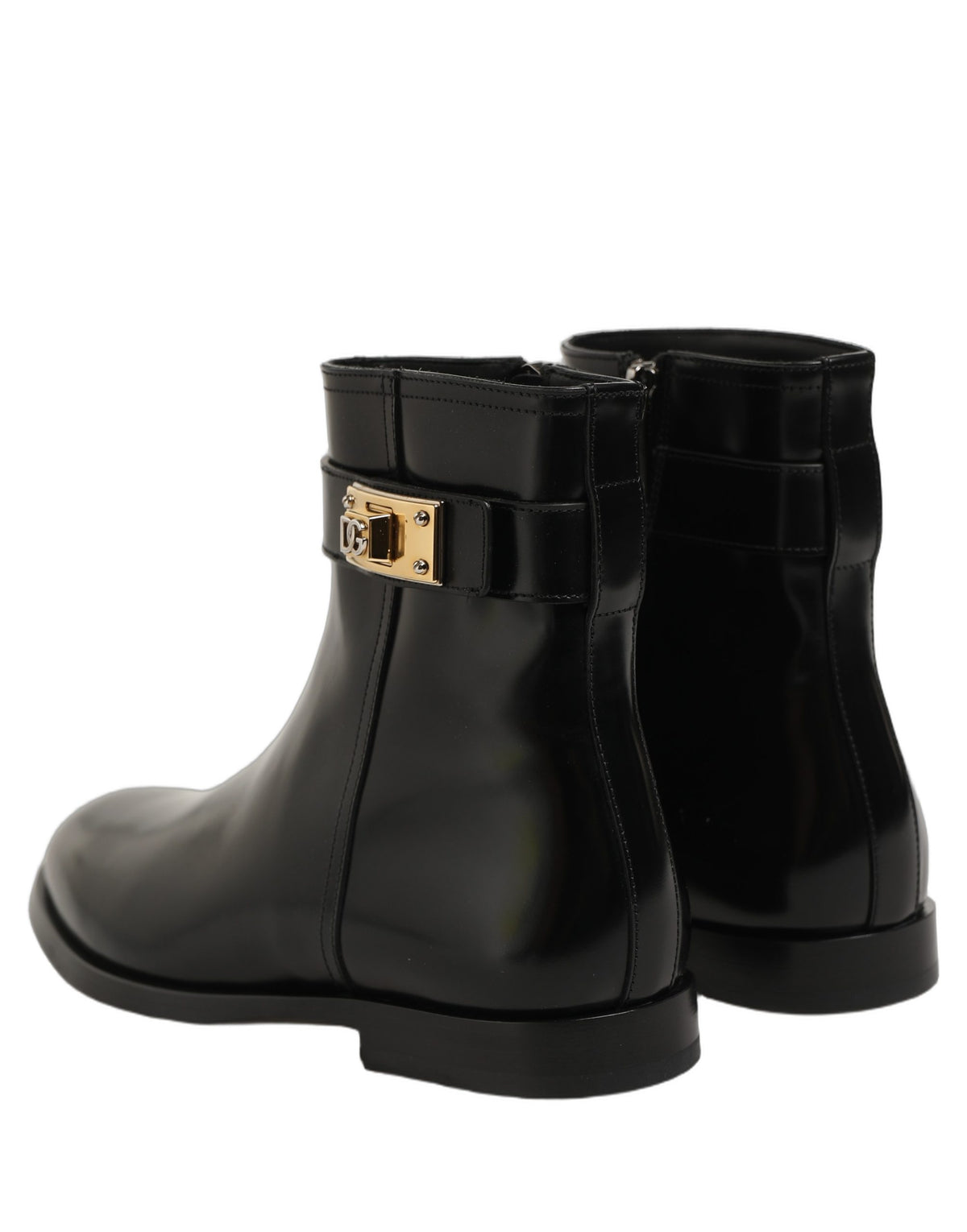 Dolce & Gabbana Black Leather Buckle Mid Calf Boots Men Shoes