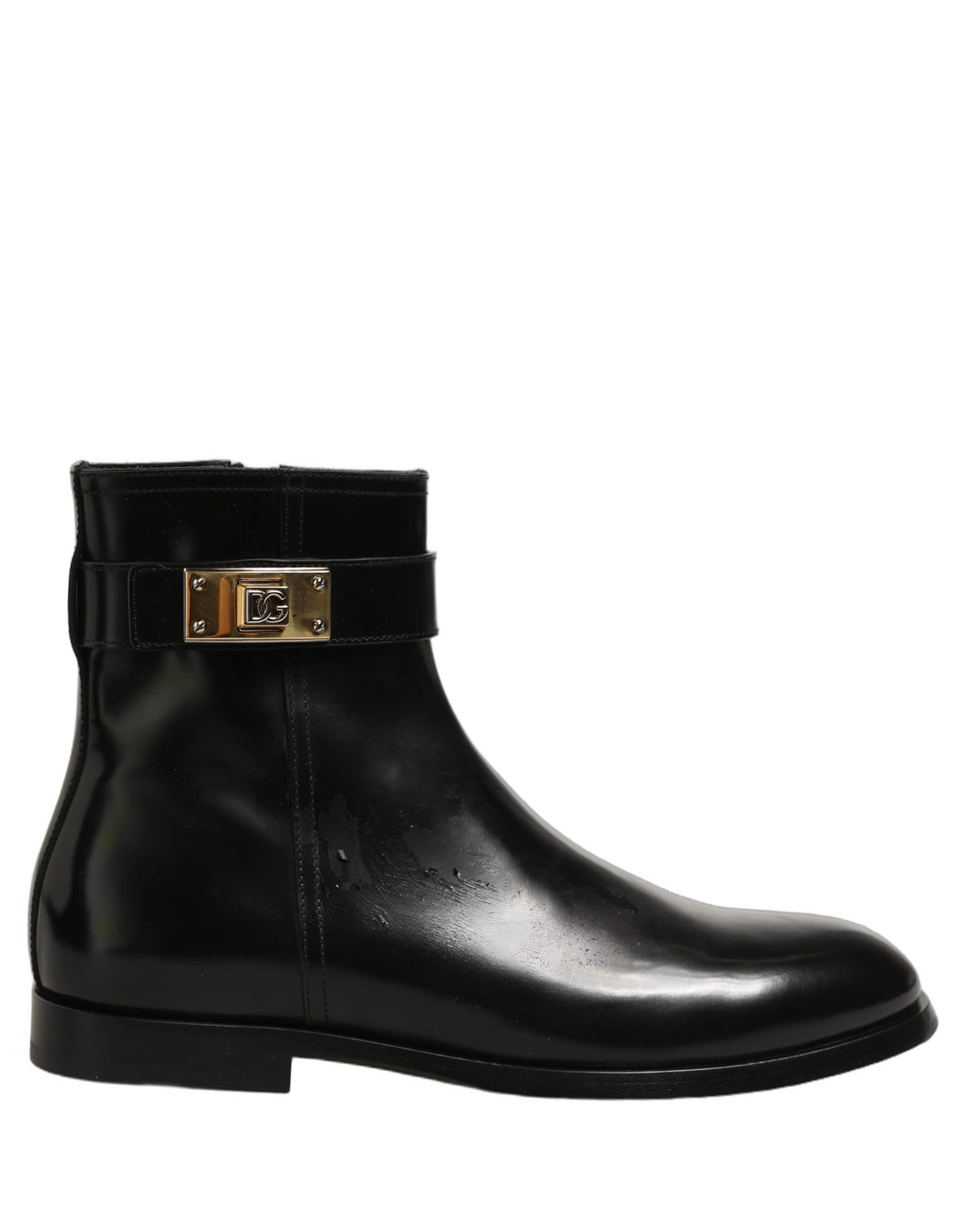 Dolce & Gabbana Black Leather Buckle Mid Calf Boots Men Shoes