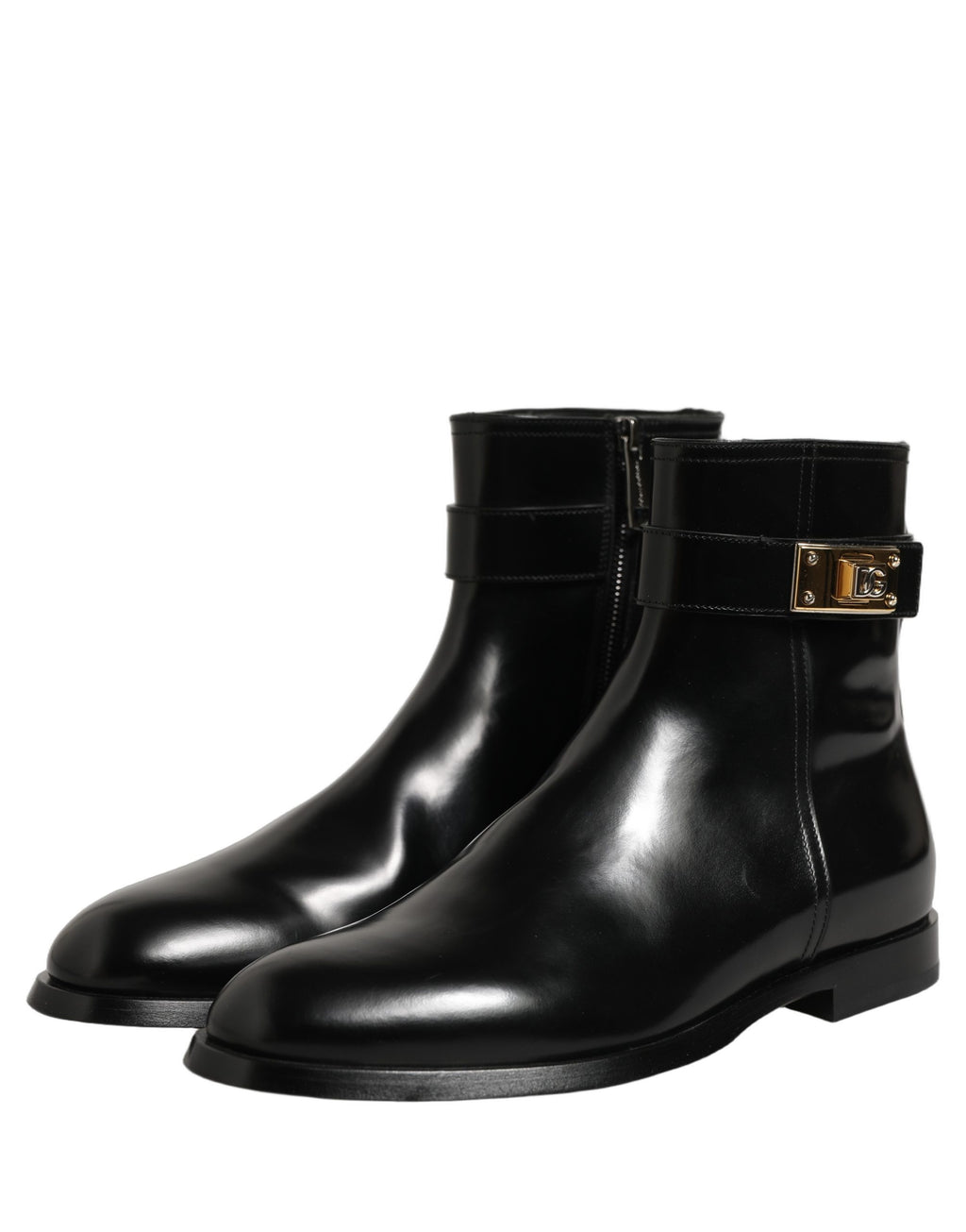 Dolce & Gabbana Black Leather Buckle Mid Calf Boots Shoes