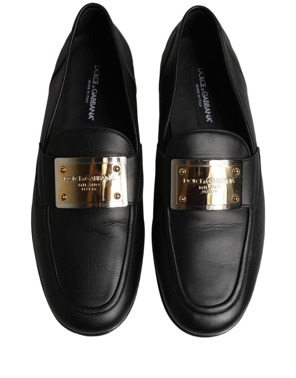 Dolce & Gabbana Black Leather Logo Plaque Loafers Men Shoes