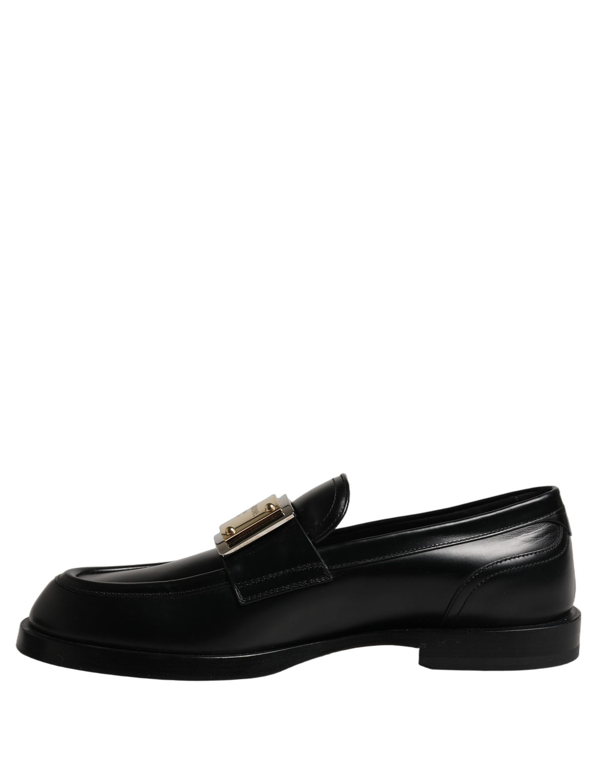 Dolce & Gabbana Black Leather Logo Plaque Loafers Shoes