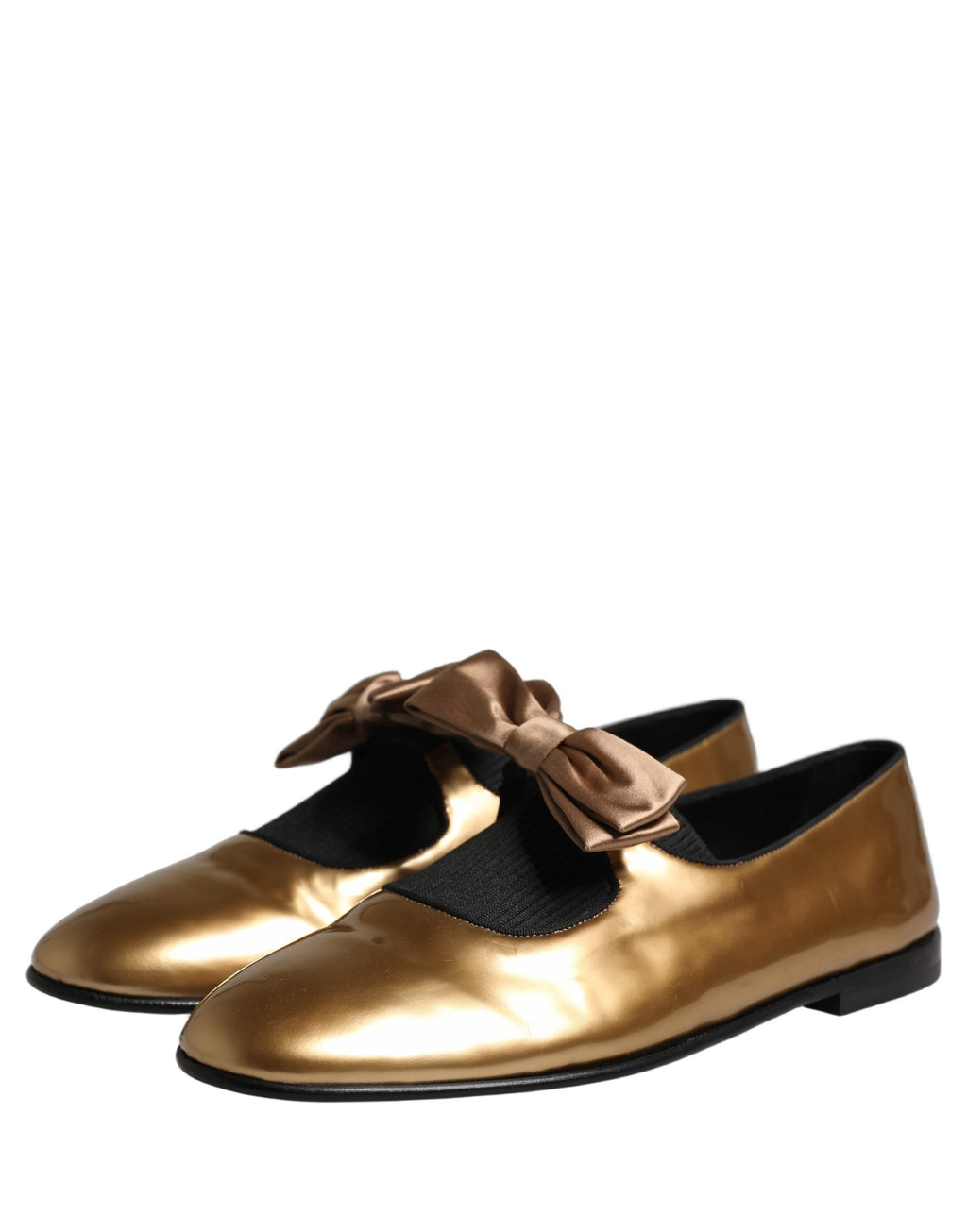 Dolce & Gabbana Metallic Gold Leather Flats Loafers Shoes