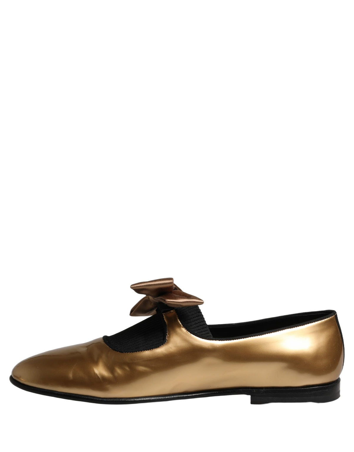 Dolce & Gabbana Metallic Gold Leather Flats Loafers Shoes