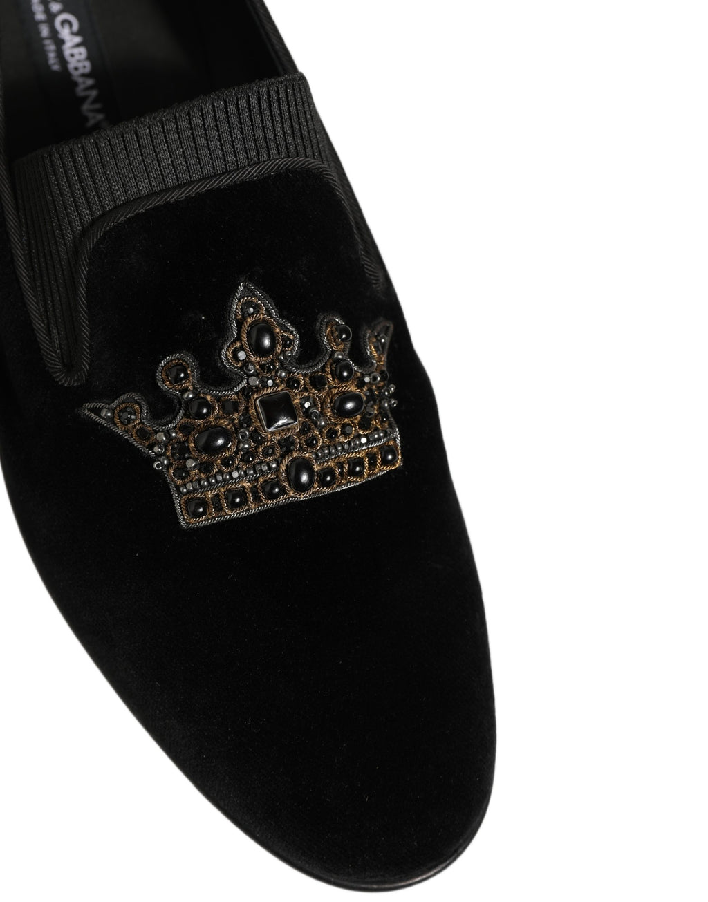 Dolce & Gabbana Black Crown Embellished Men Loafers Shoes
