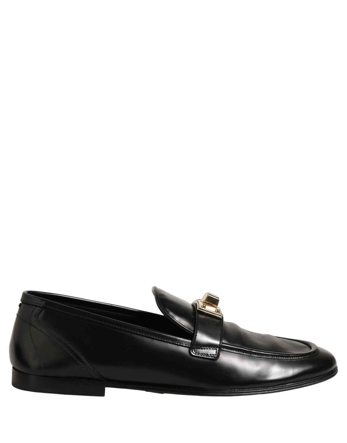 Dolce & Gabbana Black Leather Logo Plaque Men Loafers Shoes