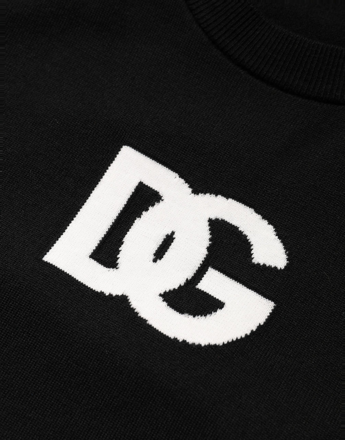 Dolce & Gabbana Black Wool DG Logo Men Crew Neck Sweater