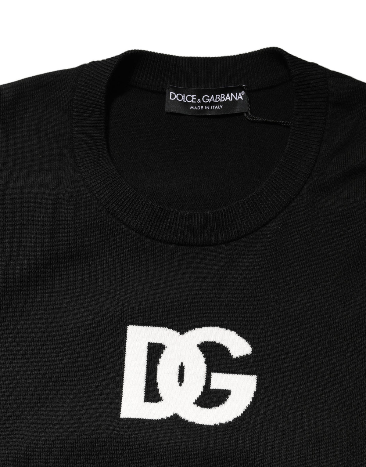 Dolce & Gabbana Black Wool DG Logo Men Crew Neck Sweater