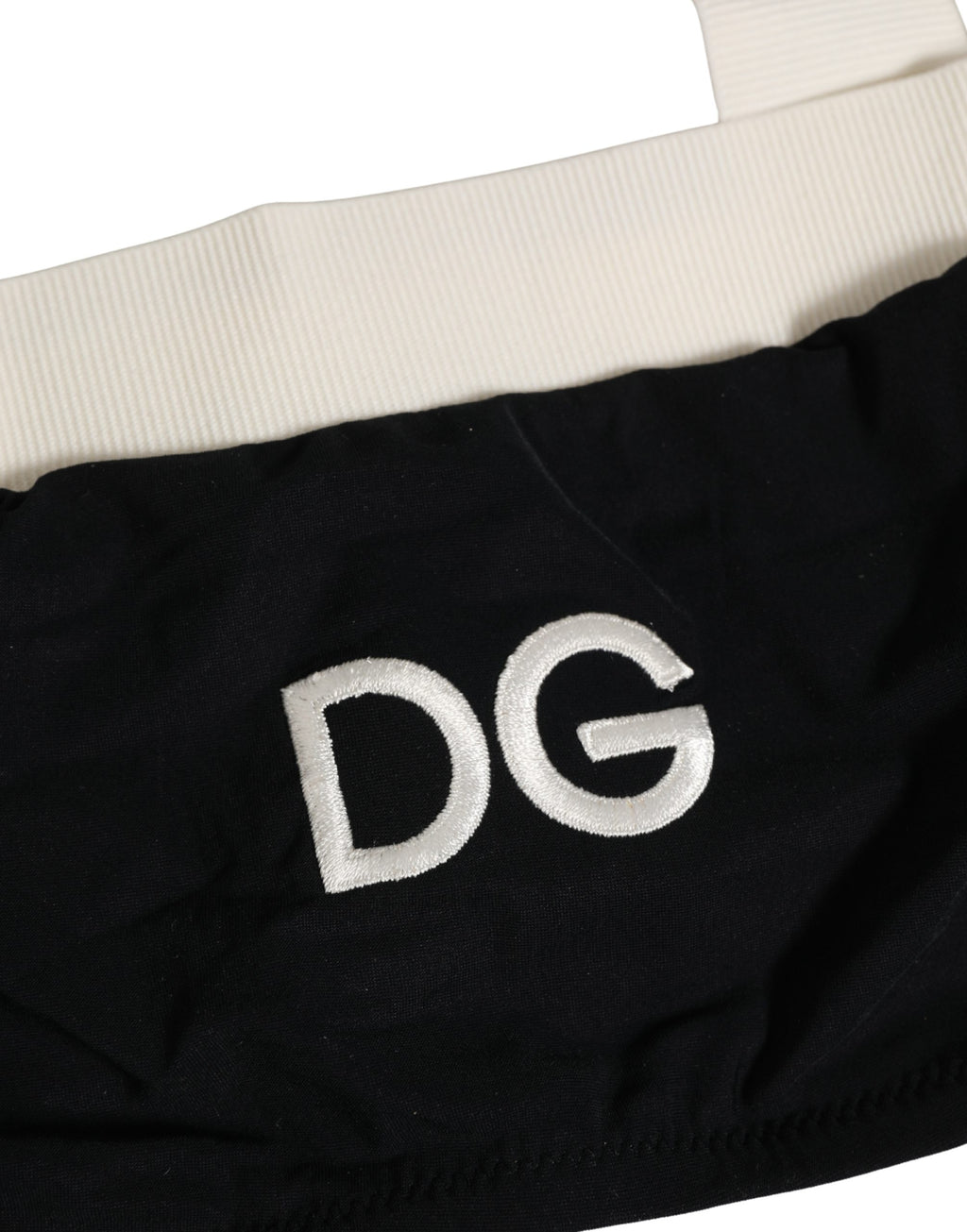 Dolce & Gabbana Black White Cotton Stretch Bikini Top Swimwear