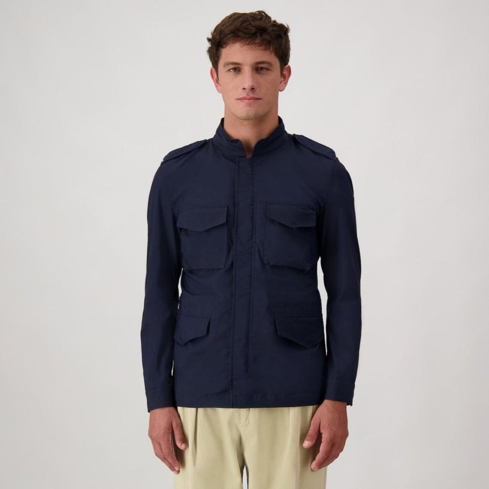 Autore Navy Blue Cotton Full-Length Jacket