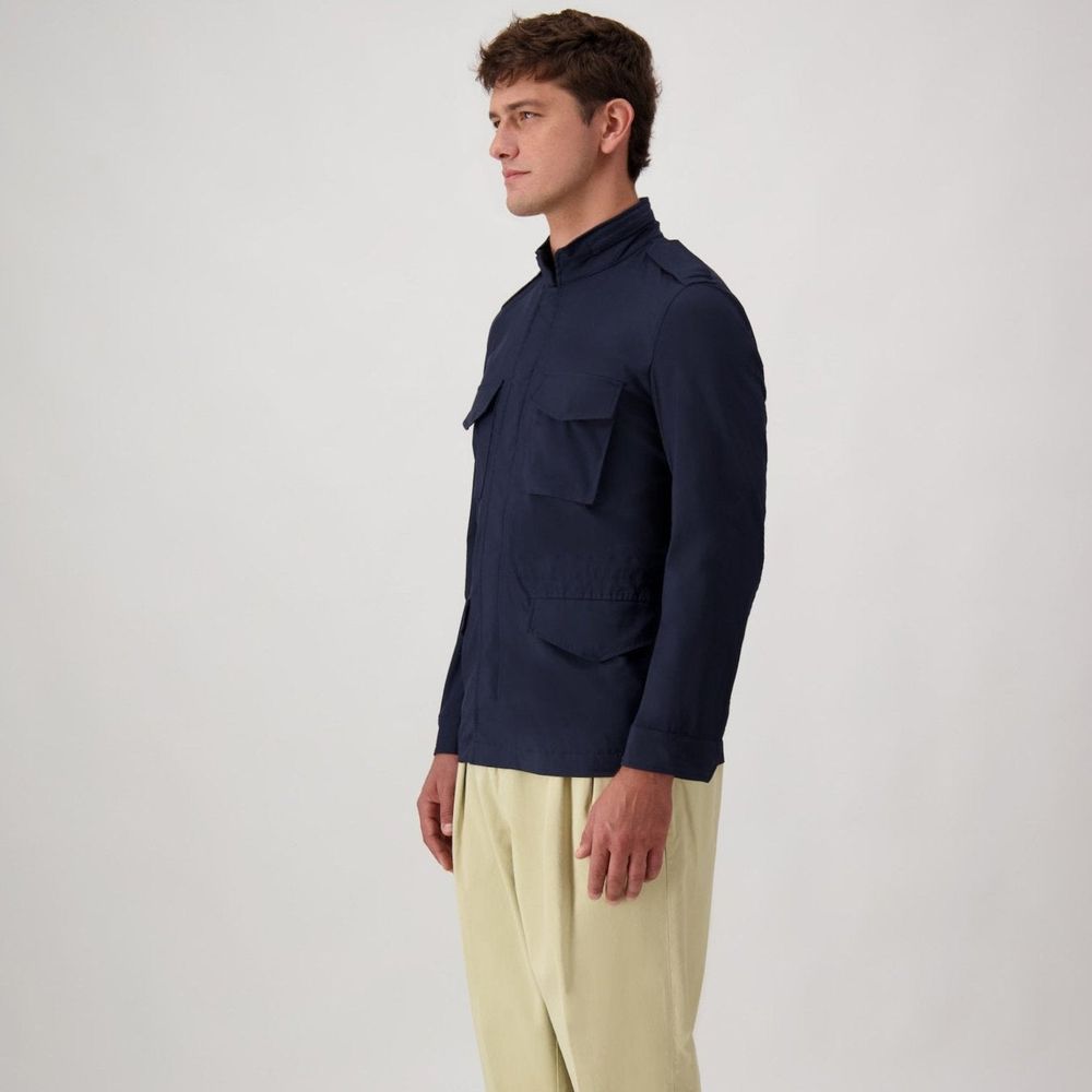 Autore Navy Blue Cotton Full-Length Jacket