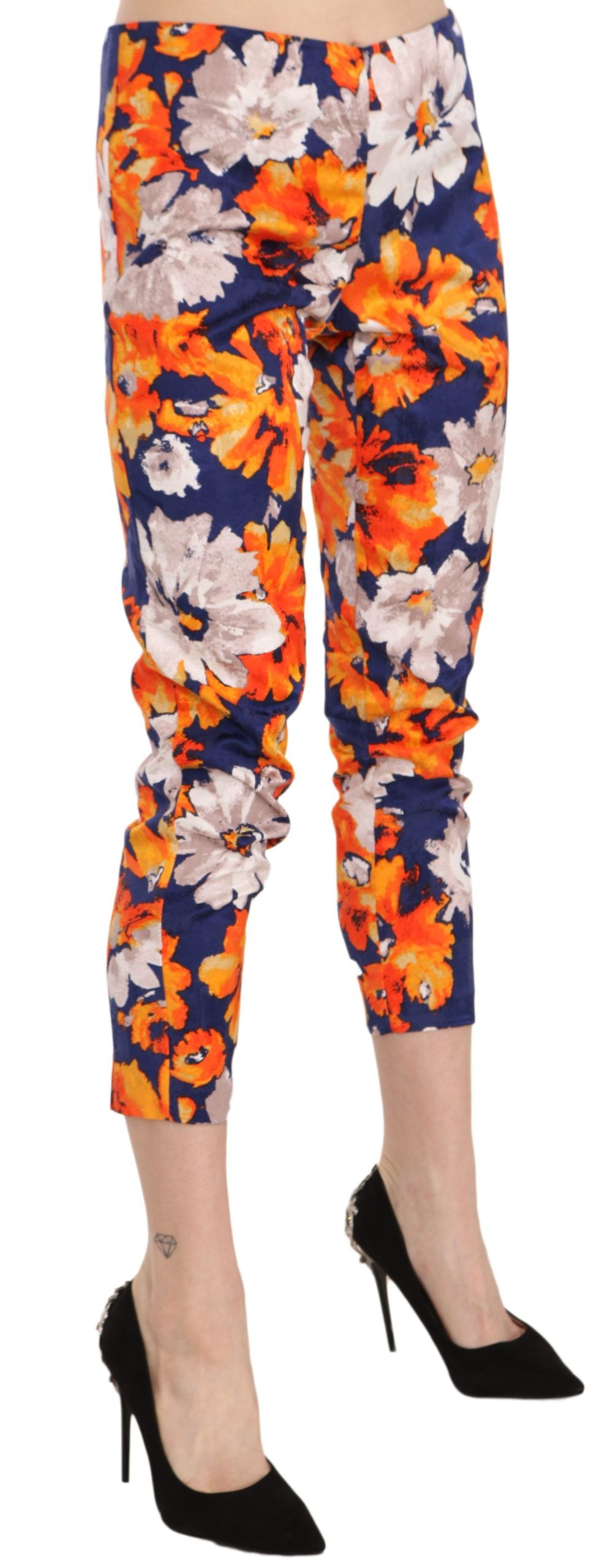 LANACAPRINA Blaue Skinny Slim Fit Hose mit Blumenmuster