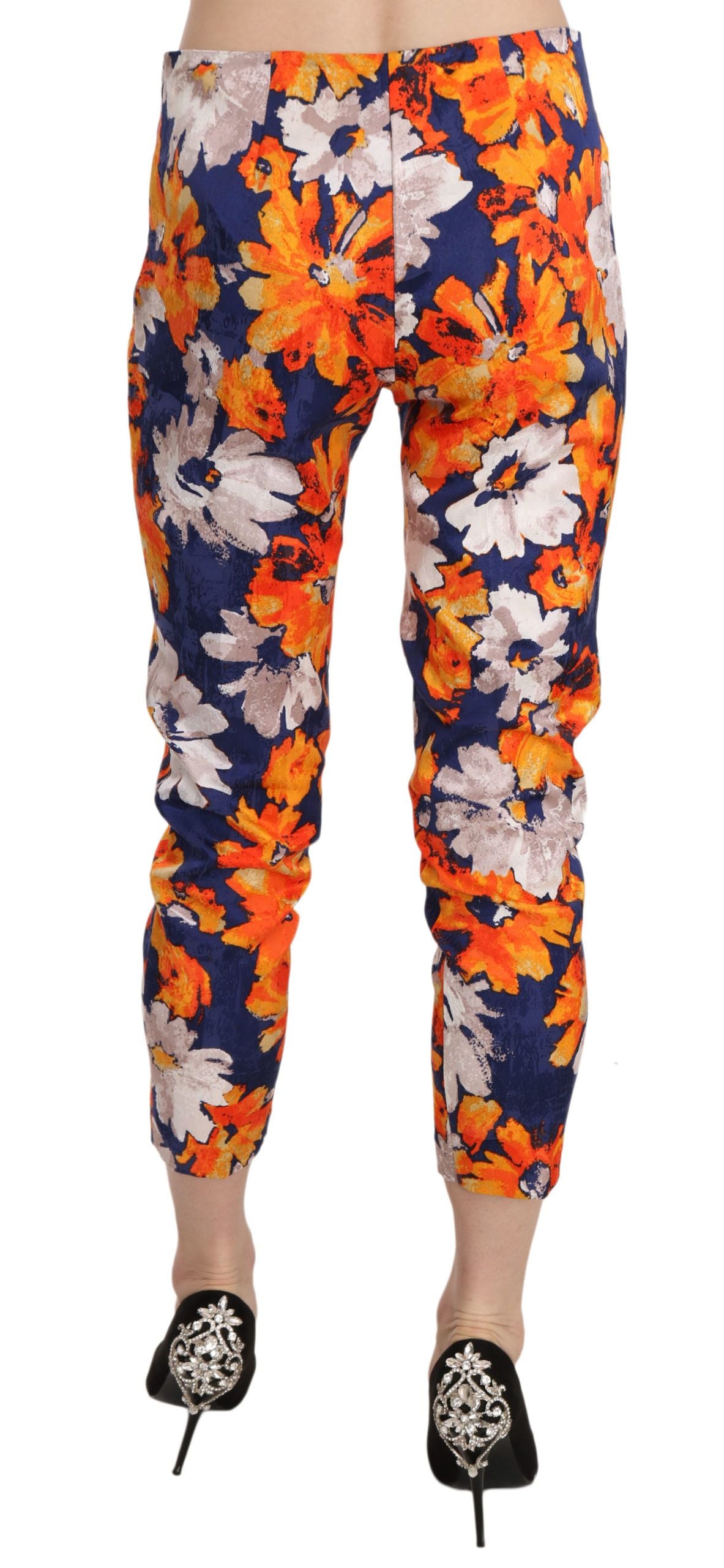 LANACAPRINA Blaue Skinny Slim Fit Hose mit Blumenmuster