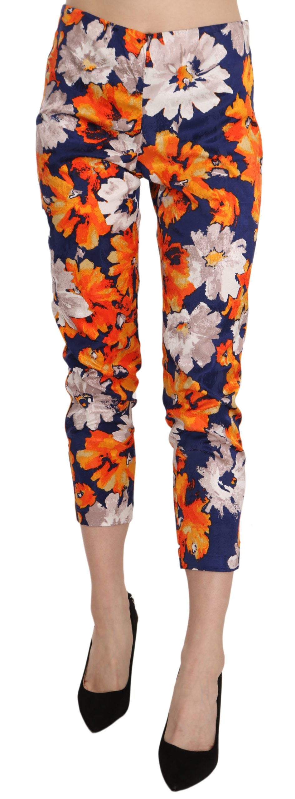 LANACAPRINA Blaue Skinny Slim Fit Hose mit Blumenmuster