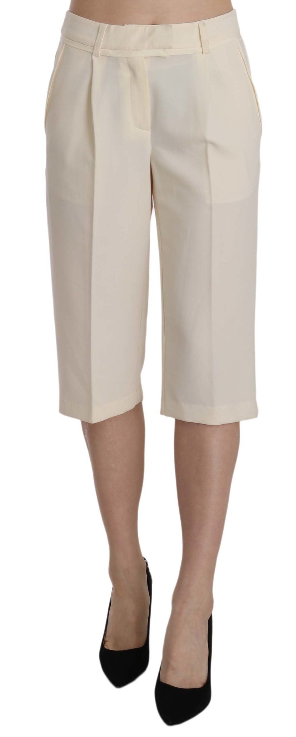 Pantalon cropped droit taille mi-haute en coton crème Silvian Heach
