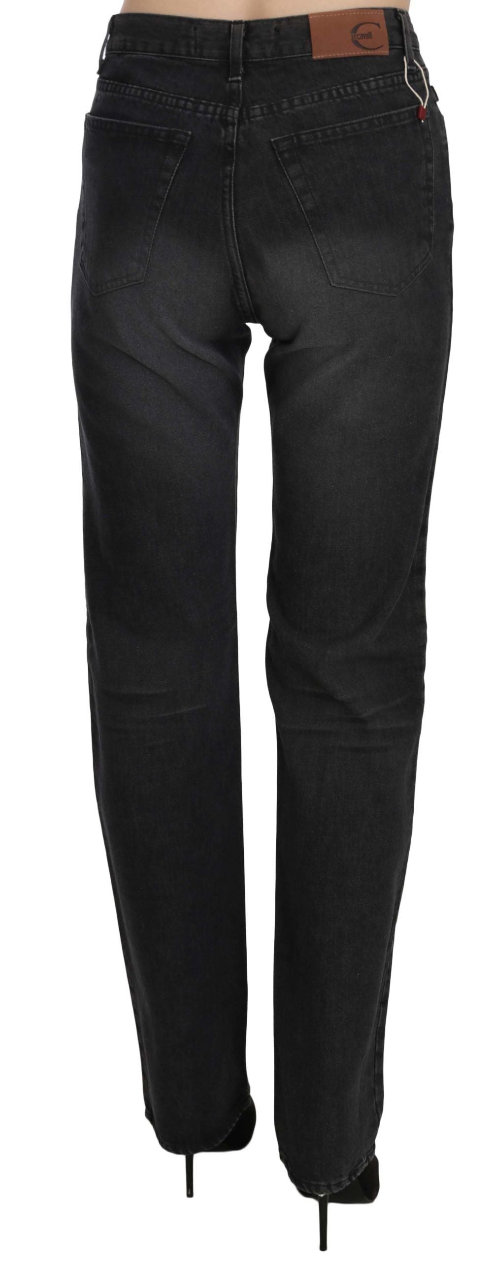 Jean droit noir Just Cavalli délavé taille haute