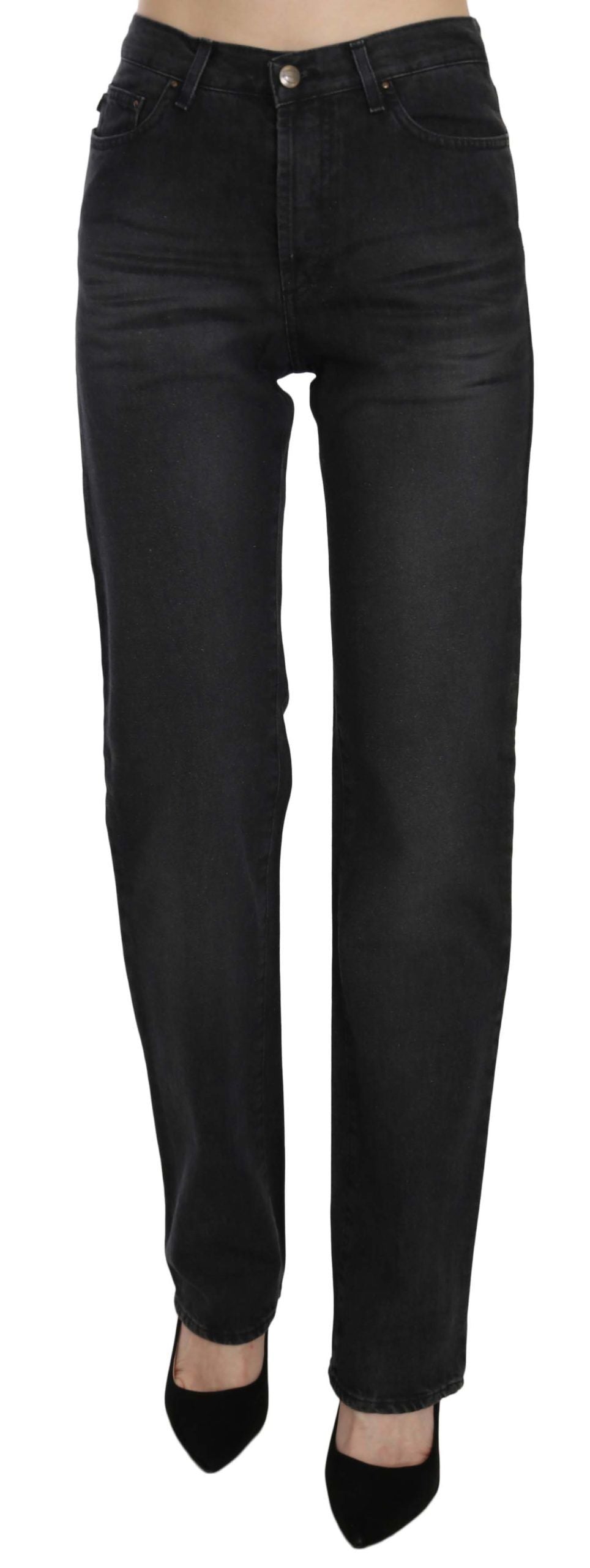 Jean droit noir Just Cavalli délavé taille haute