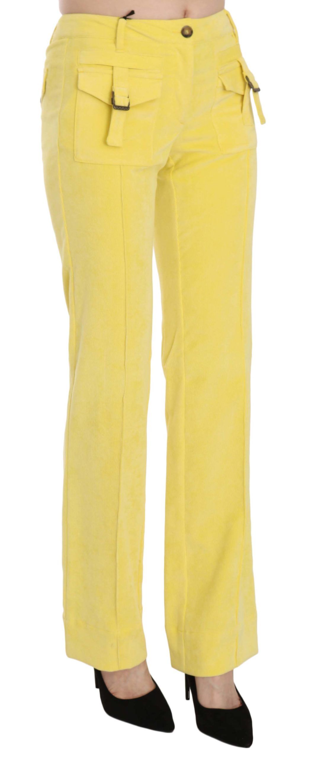 Pantalon droit taille mi-haute en velours côtelé jaune Just Cavalli