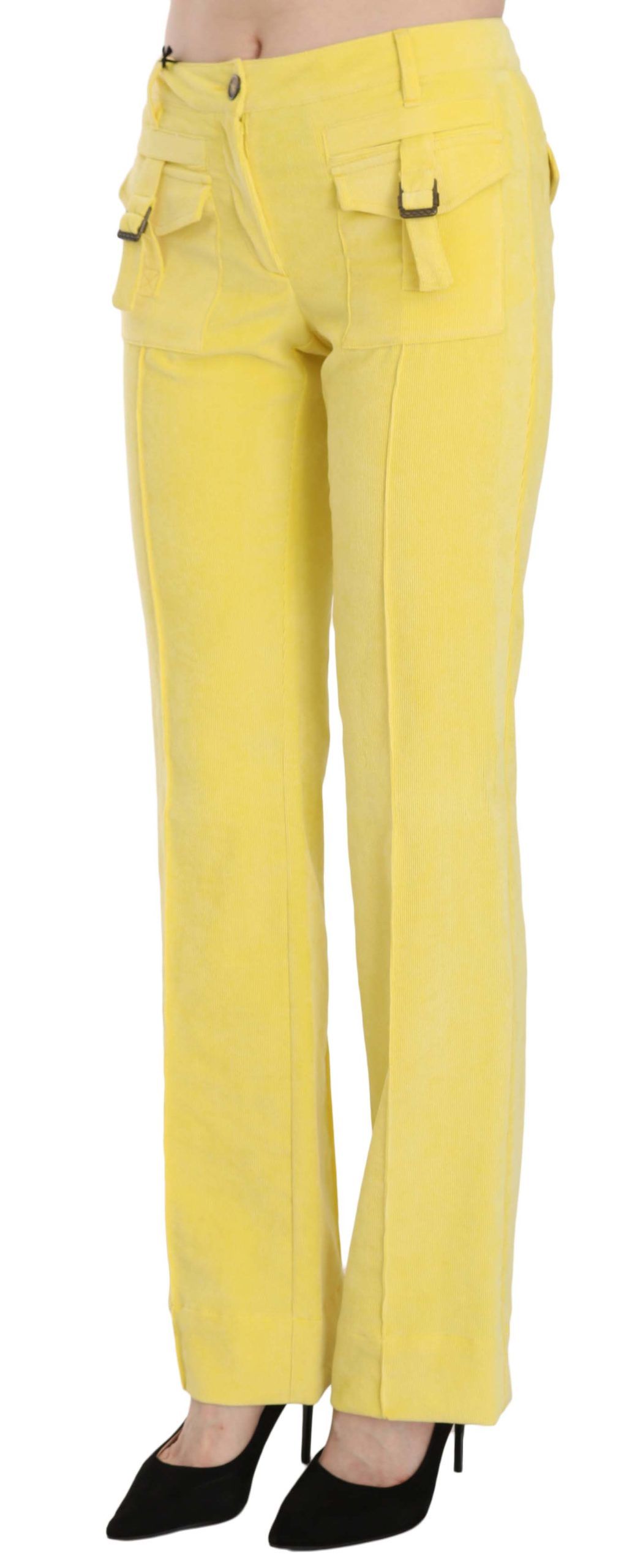 Pantalon droit taille mi-haute en velours côtelé jaune Just Cavalli