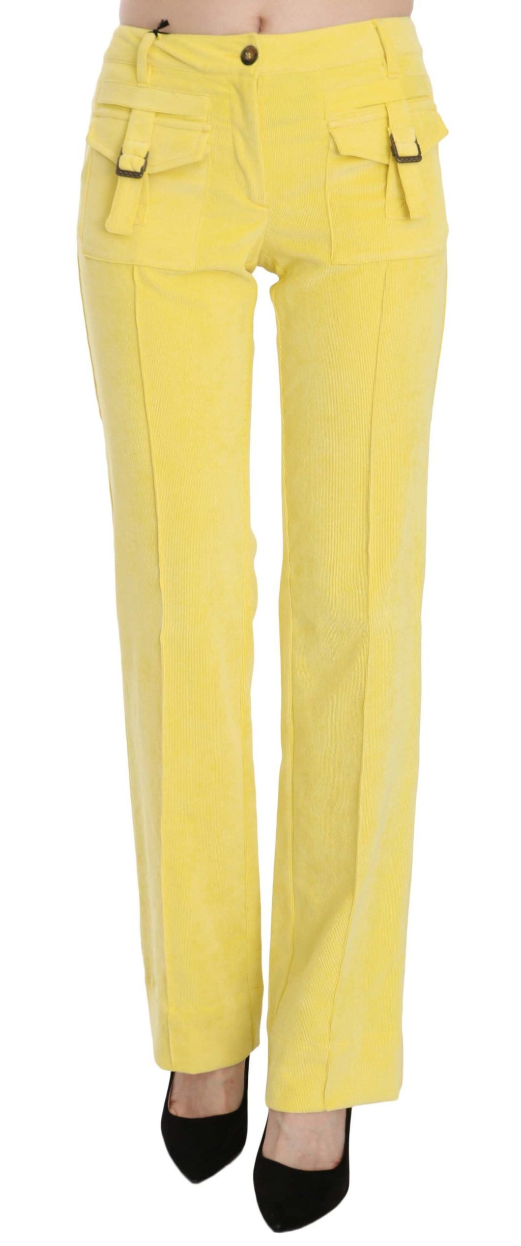 Pantalon droit taille mi-haute en velours côtelé jaune Just Cavalli