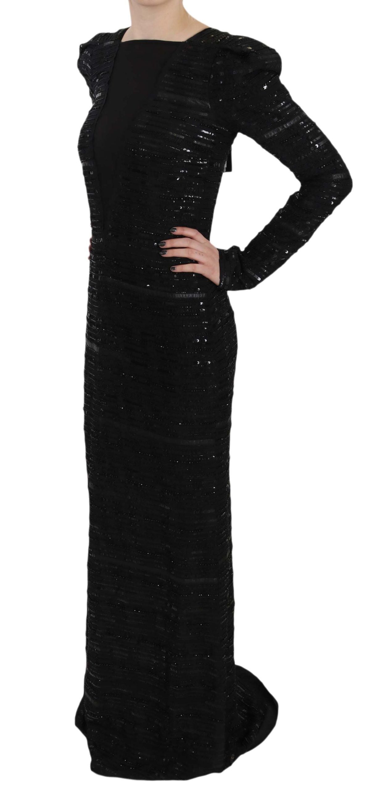 Robe longue John Richmond en soie noire ornée de sequins