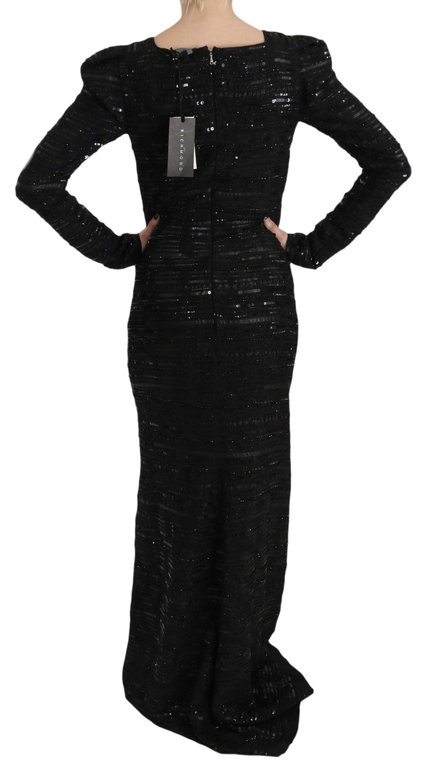 Robe longue John Richmond en soie noire ornée de sequins