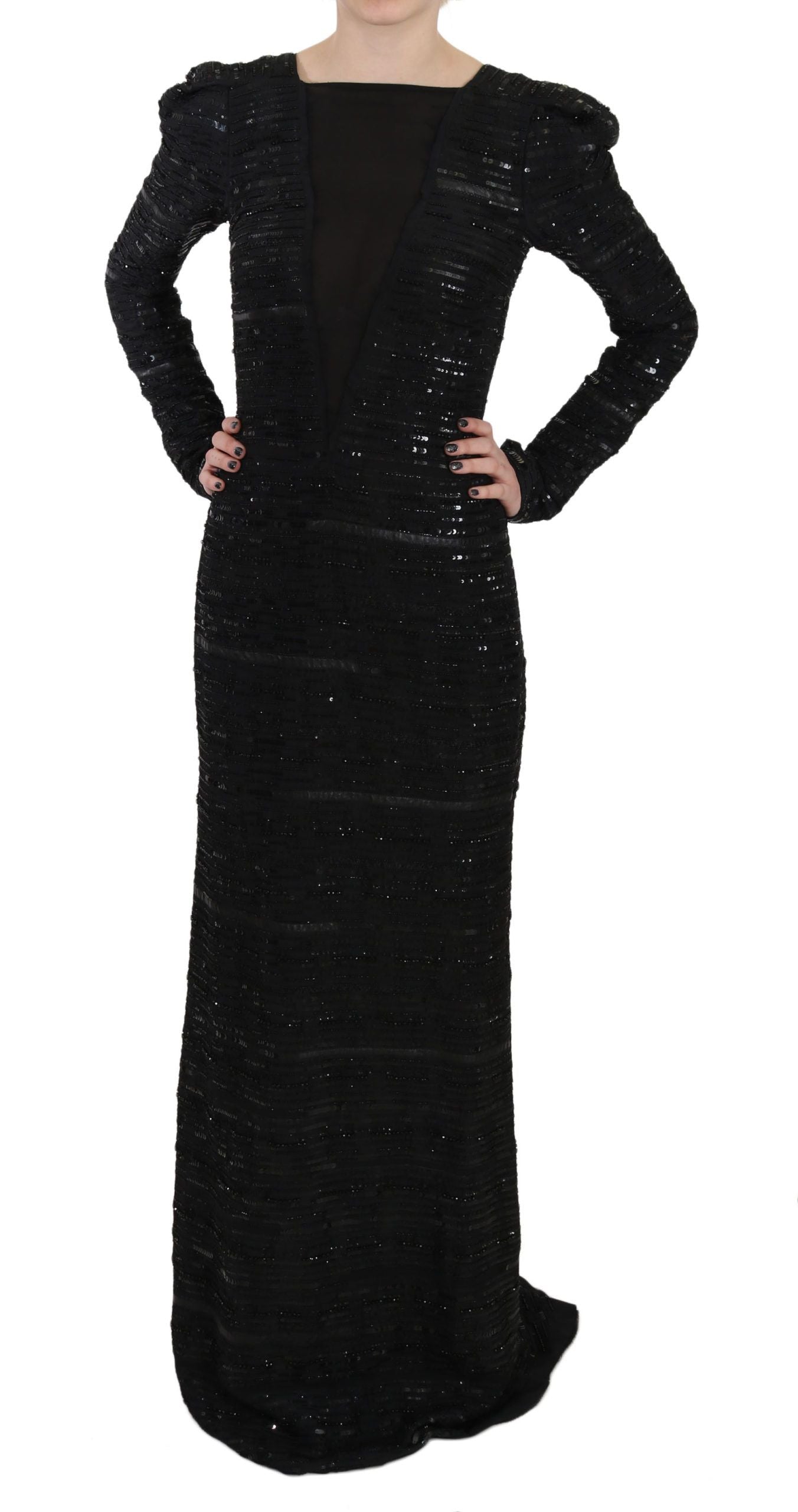 Robe longue John Richmond en soie noire ornée de sequins