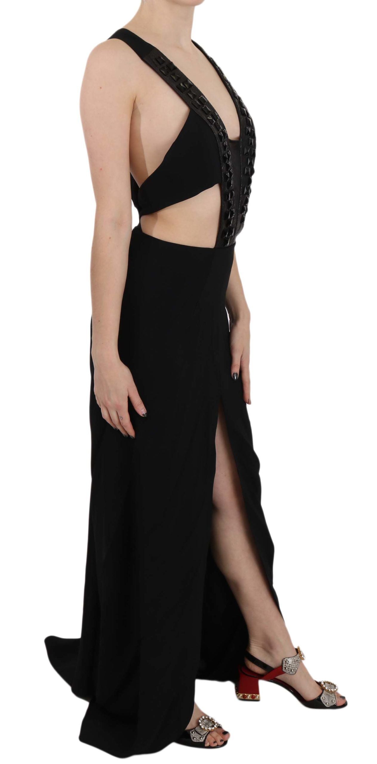 Robe évasée John Richmond Black Crystal en cuir