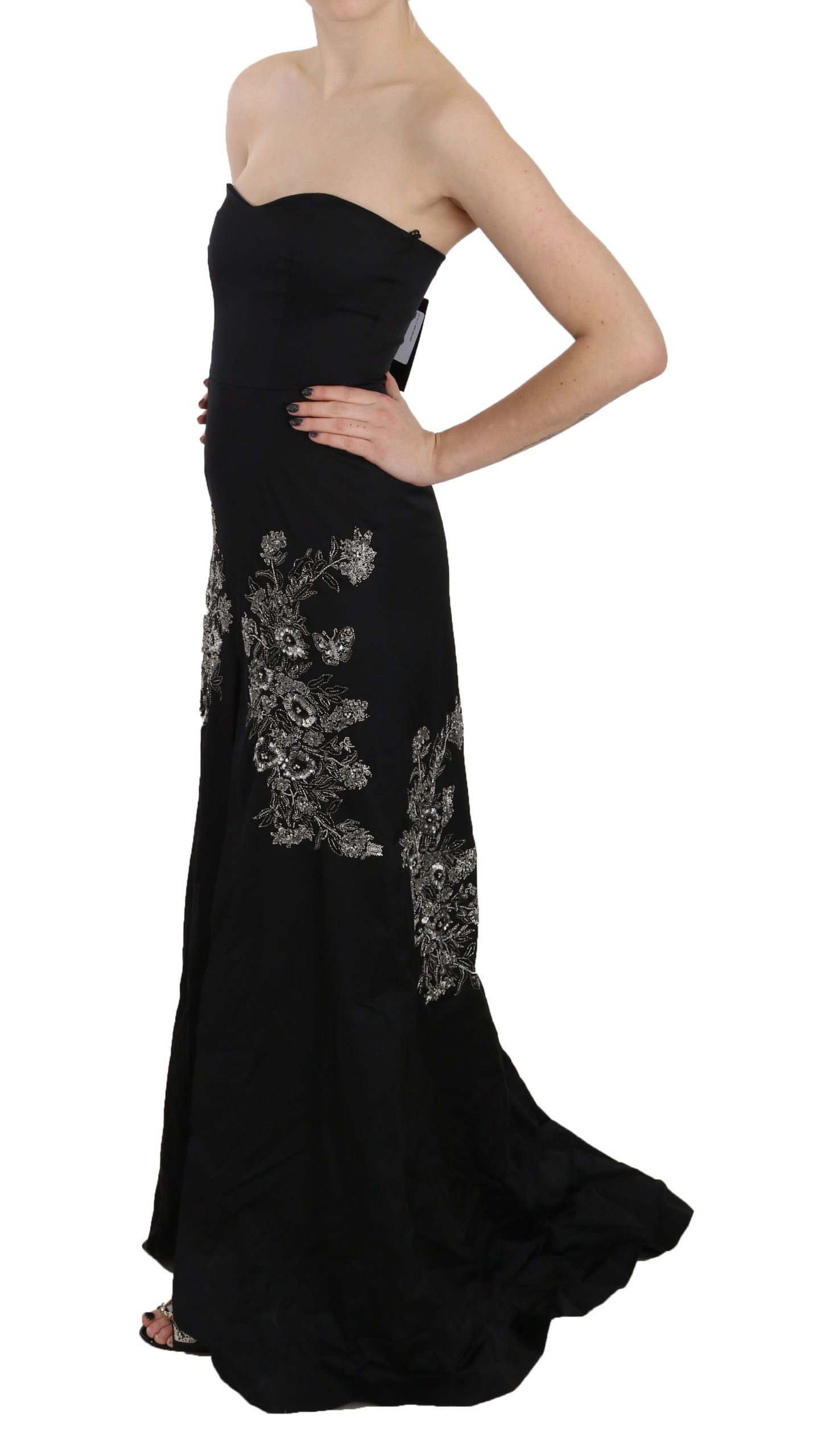 Robe de soirée évasée noire à sequins John Richmond