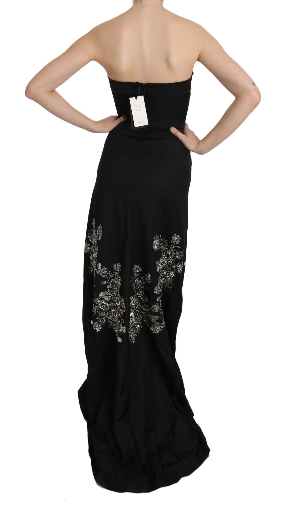 Robe de soirée évasée noire à sequins John Richmond