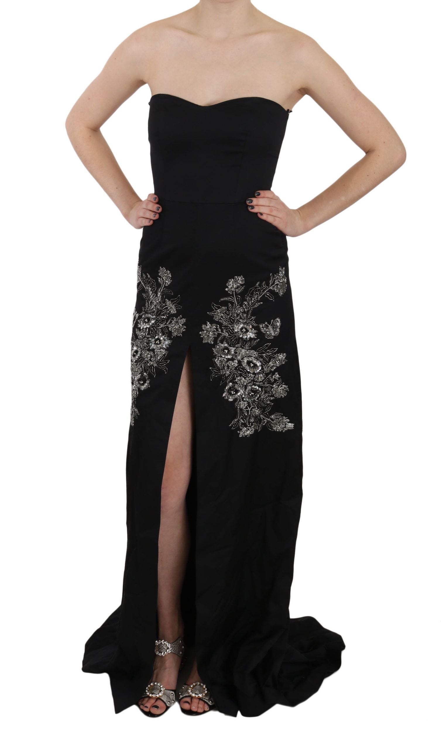 Robe de soirée évasée noire à sequins John Richmond