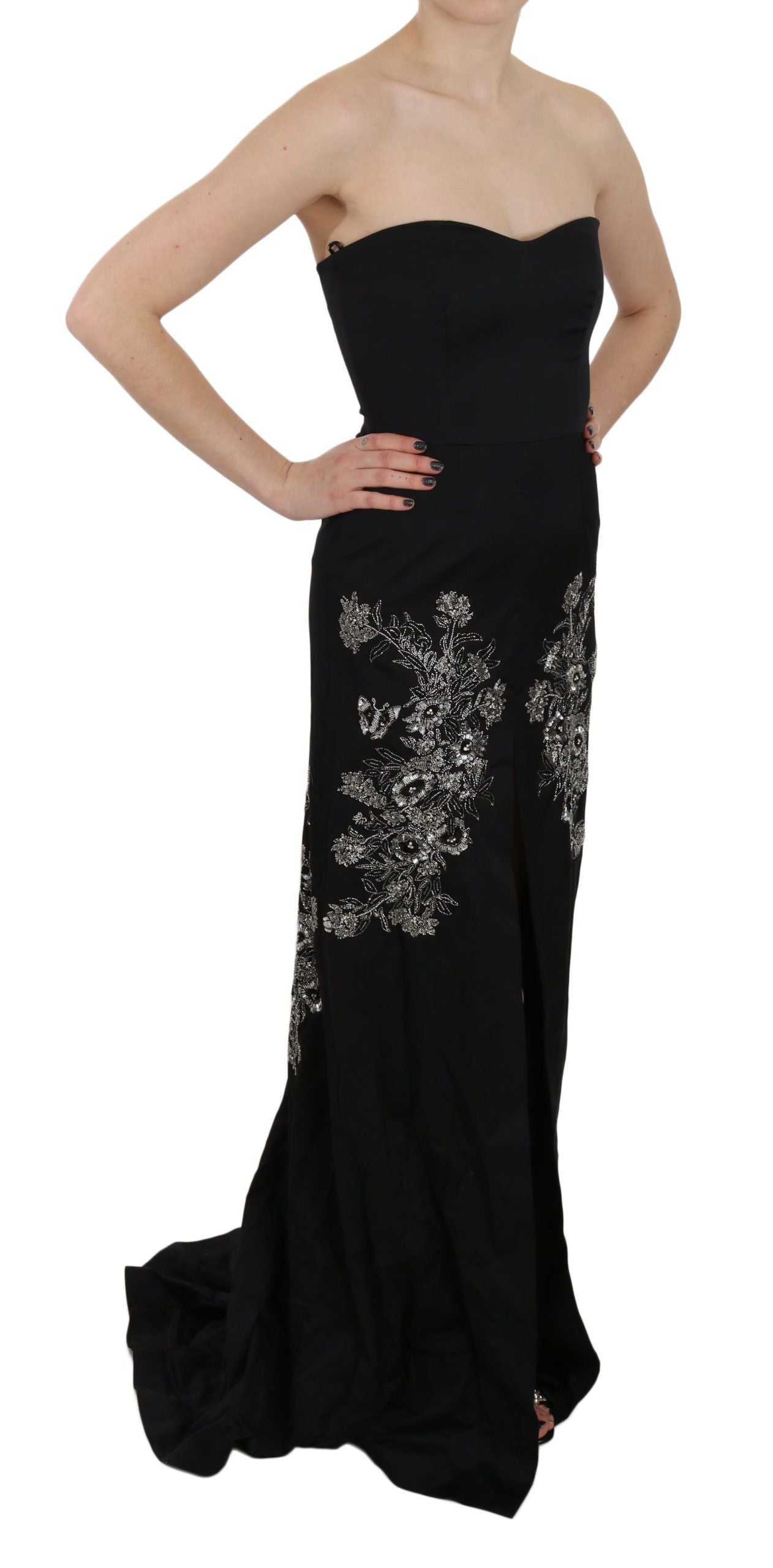Robe de soirée évasée noire à sequins John Richmond