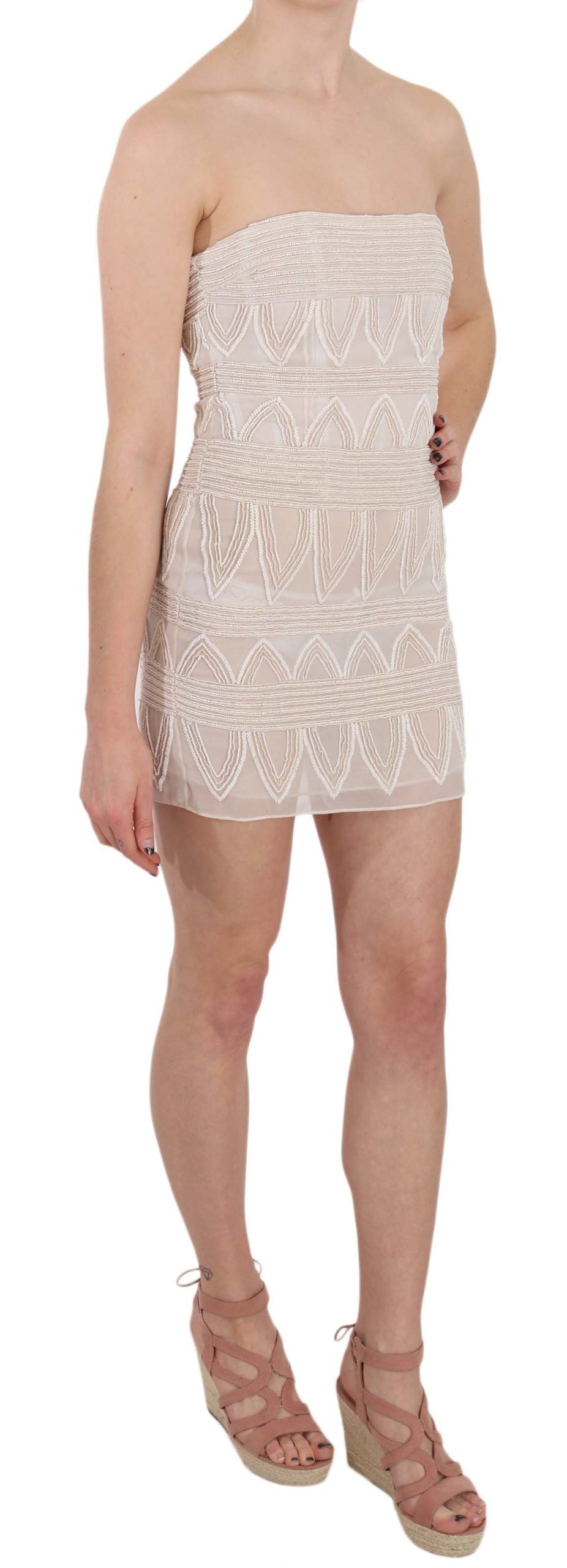 Robe Courte Mini en Soie Perlée Beige John Richmond