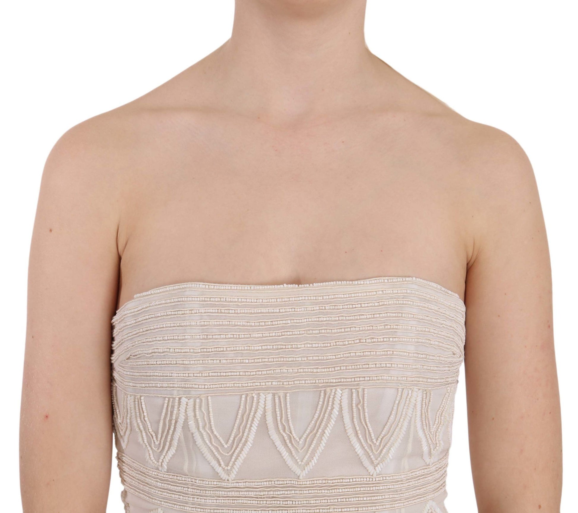 Robe Courte Mini en Soie Perlée Beige John Richmond