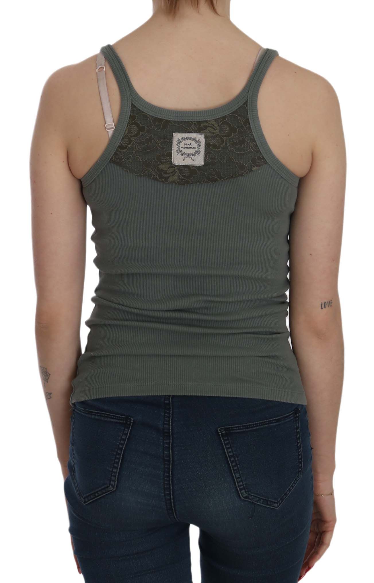 PINK MEMORIES Débardeur Blouse Sans Manches Vert à Bretelles Fines
