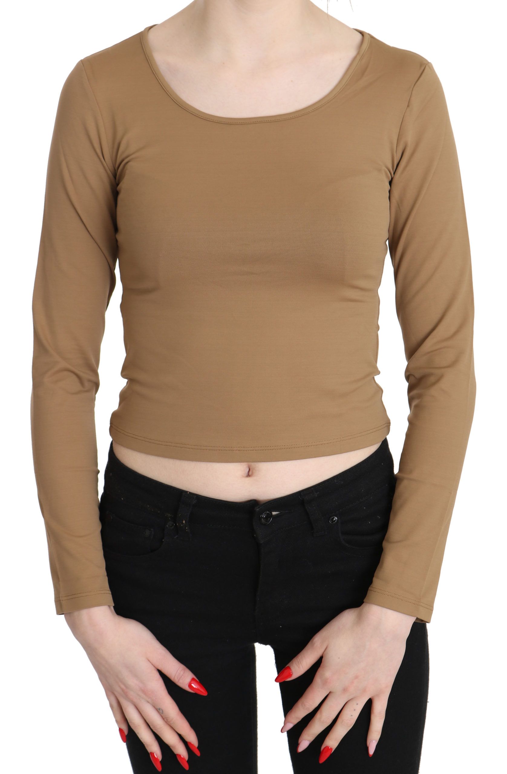 Haut court slim à manches longues et col rond marron GF Ferre