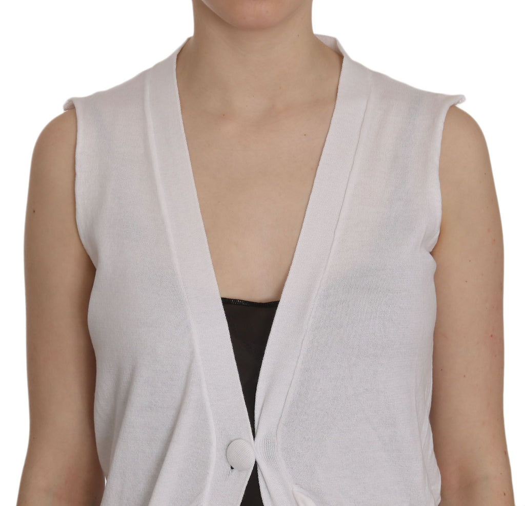 Haut gilet cardigan sans manches en coton blanc 100 % coton PINK MEMORIES