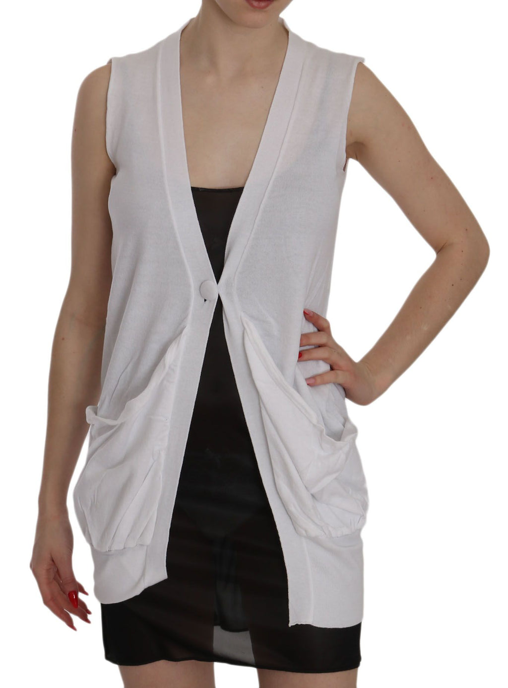 Haut gilet cardigan sans manches en coton blanc 100 % coton PINK MEMORIES