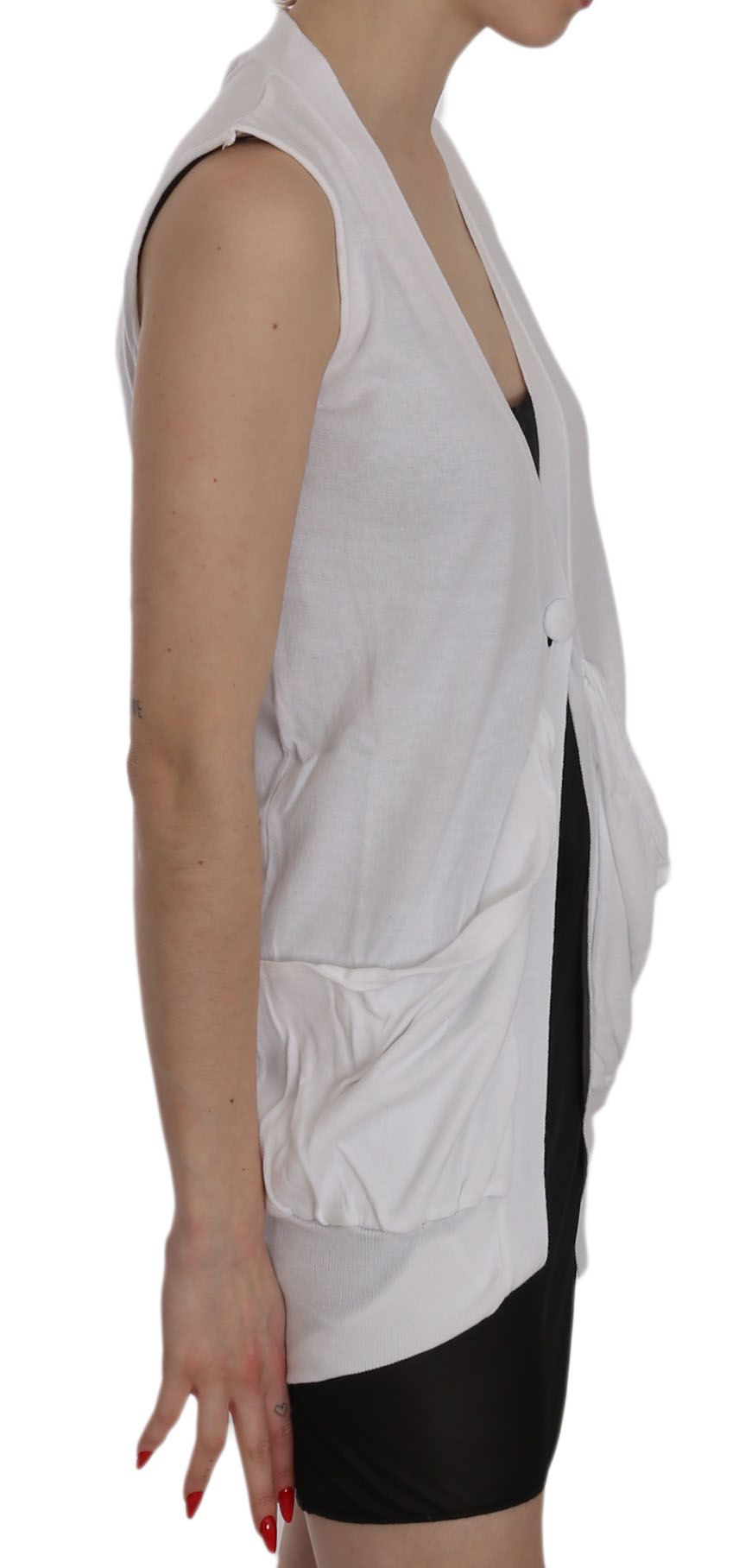 Haut gilet cardigan sans manches en coton blanc 100 % coton PINK MEMORIES