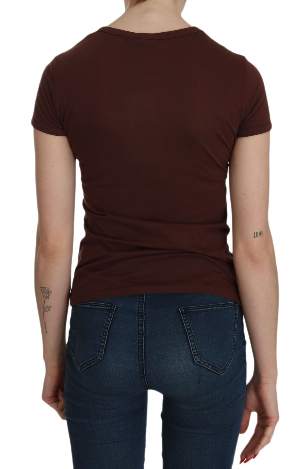 T-shirt ras du cou à imprimé cœurs marron Exte, manches courtes