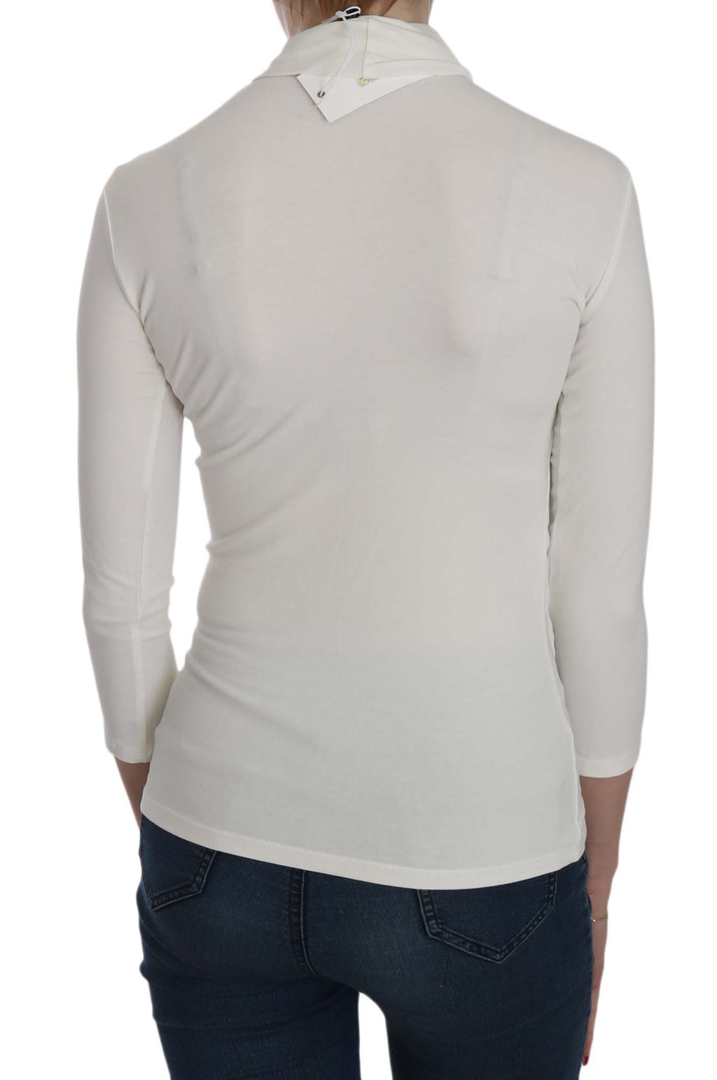 Chemisier en coton à col roulé imprimé blanc et manches 3/4 Exte