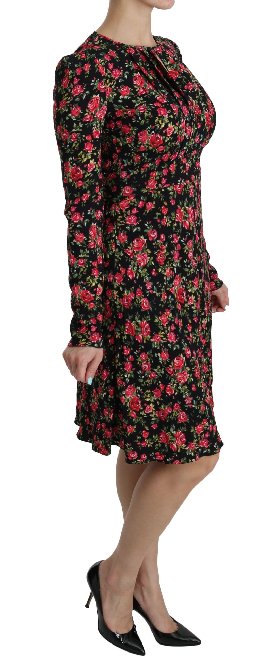 Robe longue à manches longues et motif floral noir Dolce & Gabbana