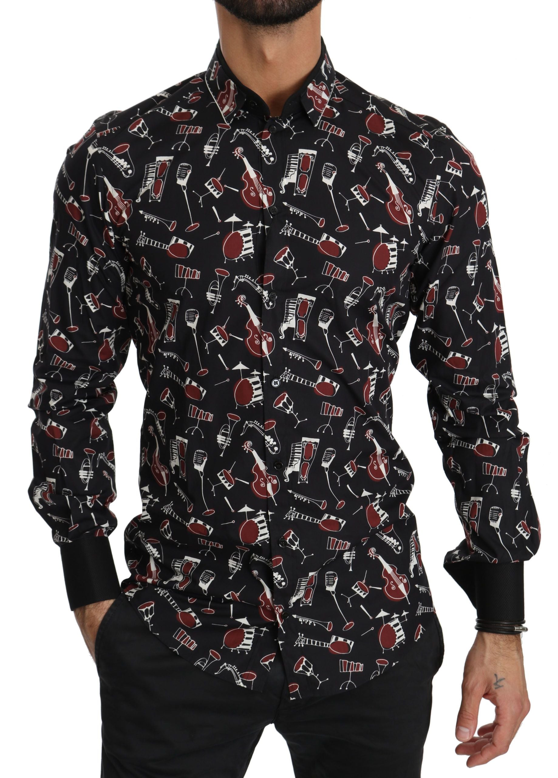 Chemise Dolce & Gabbana noire à imprimé instruments de musique coupe slim