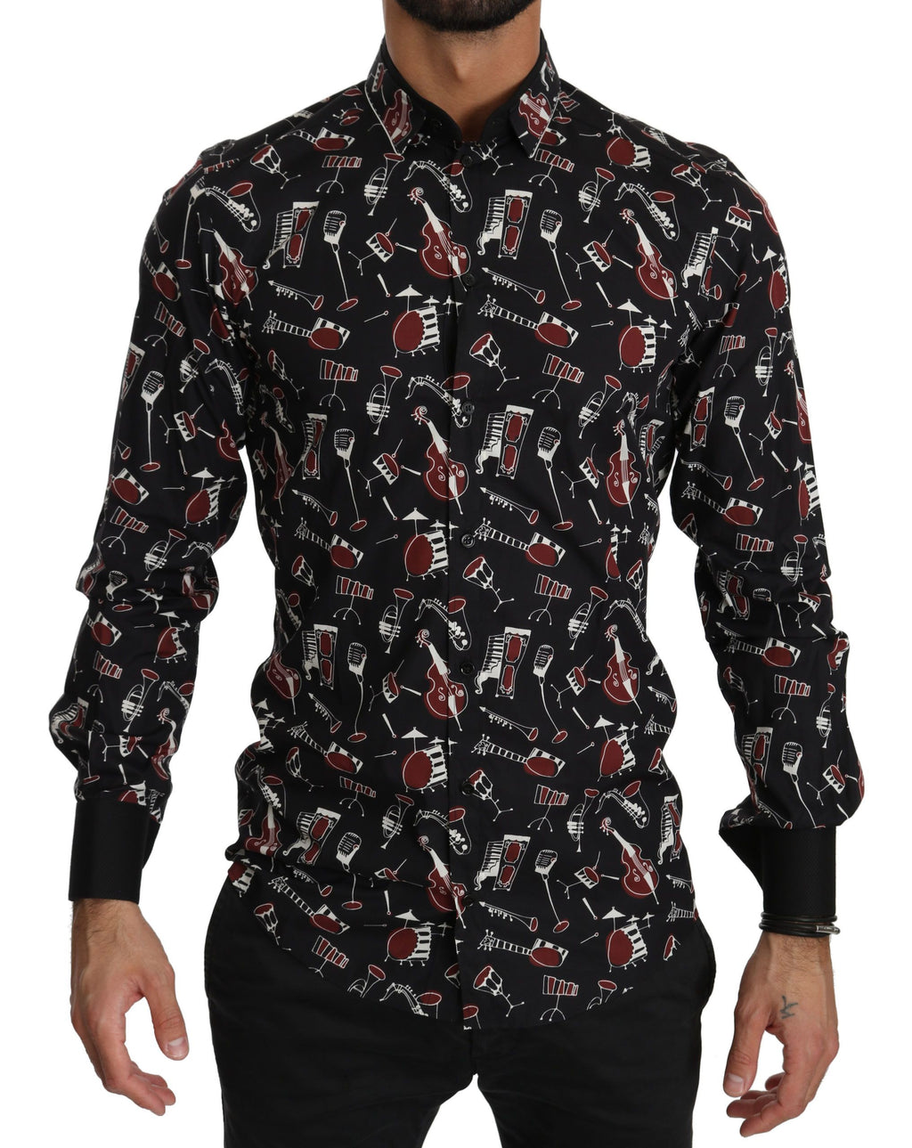 Chemise Dolce & Gabbana noire à imprimé instruments de musique coupe slim